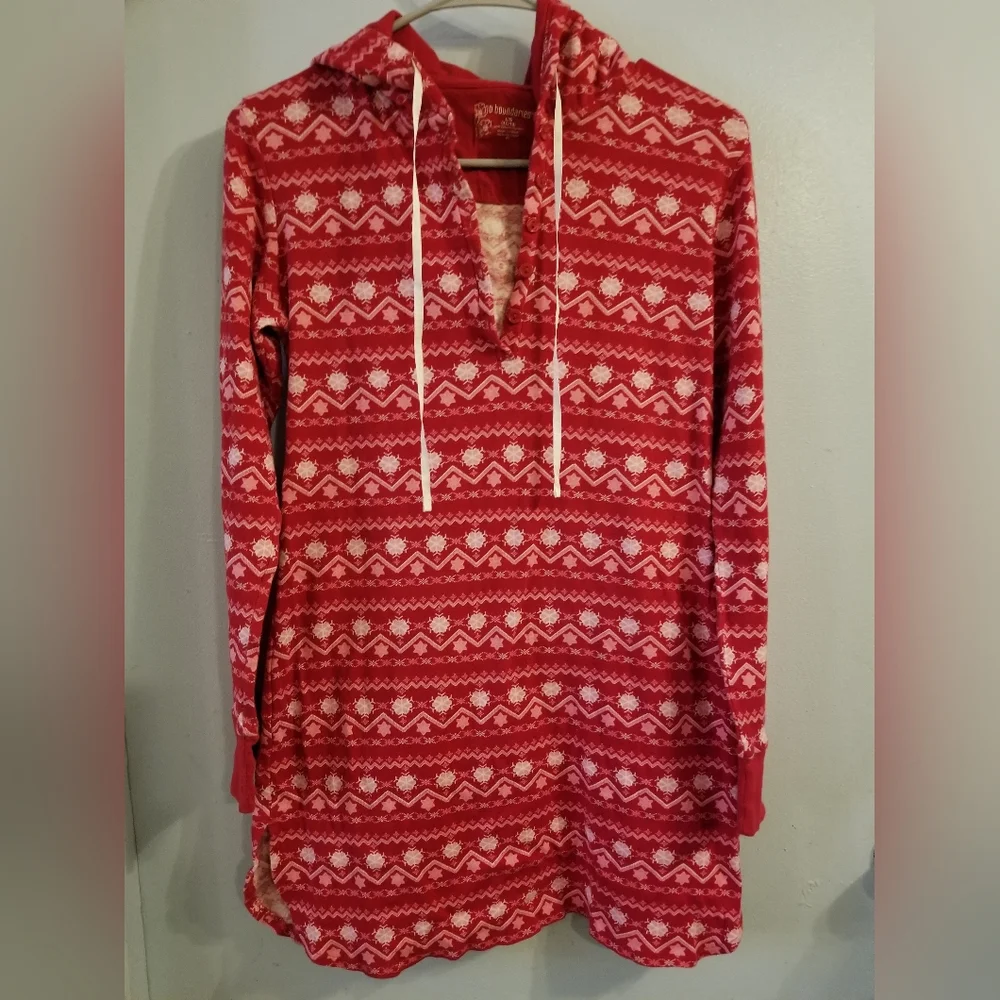 Red White Cotton Snowflake Hoodie Nightgown Pajamas Hood  11 13